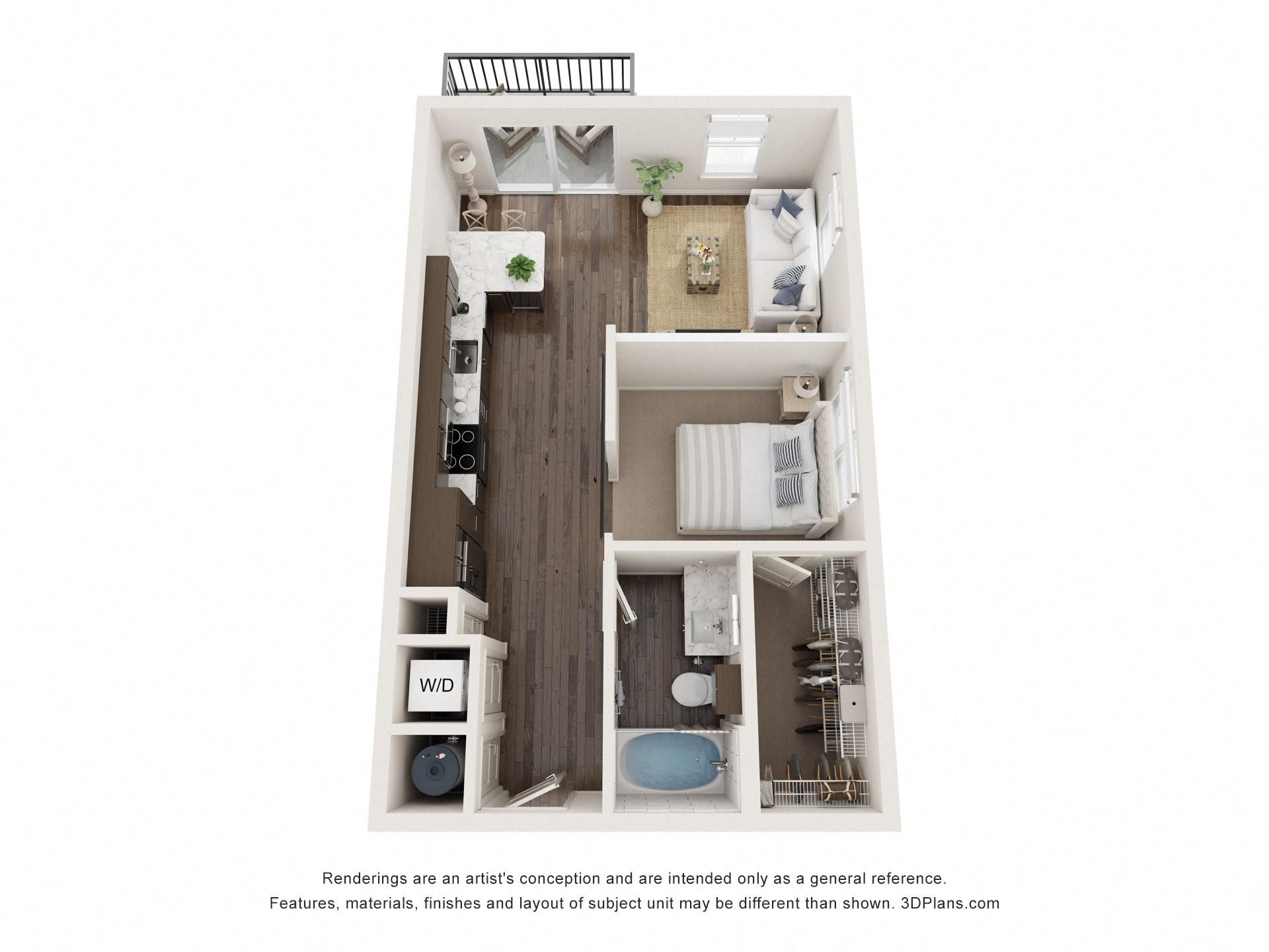 Studio 1 bath floor plan A at The Clearing at ONE28, Olathe, KS